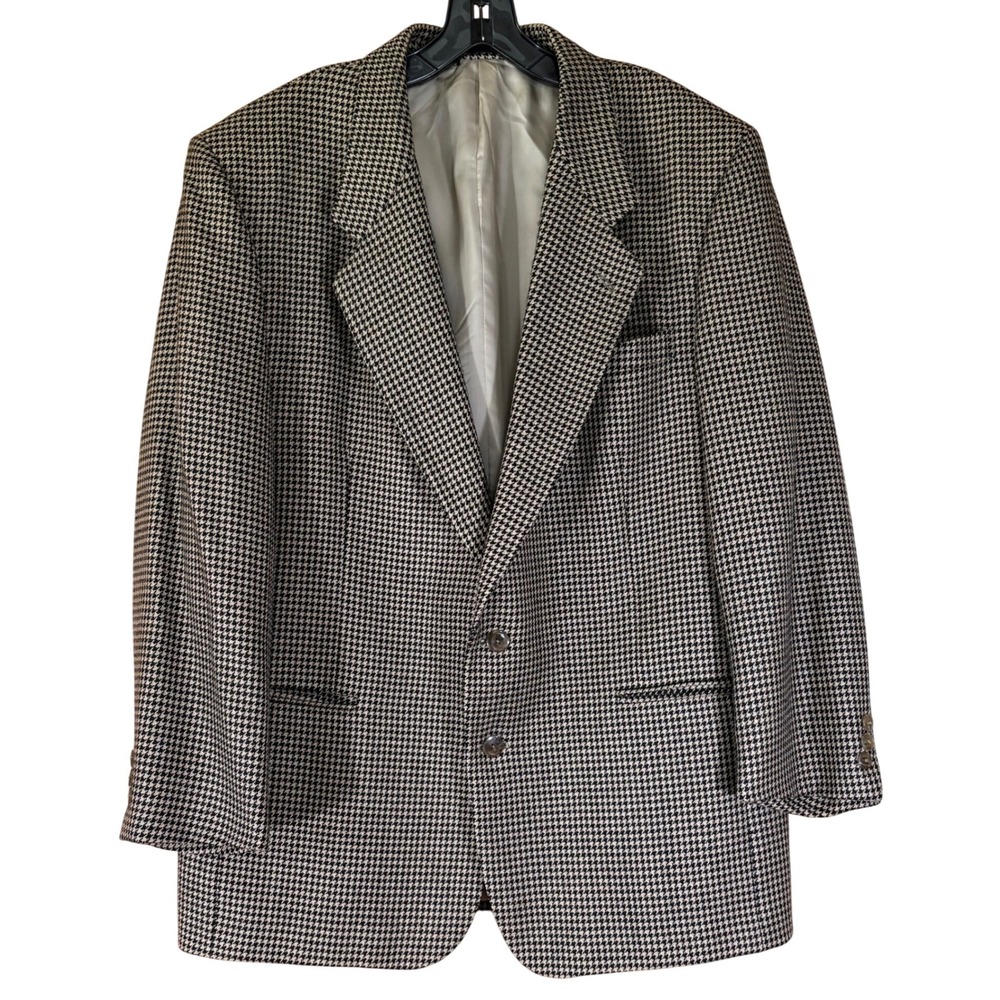 Vintage Gino Salvaggi Men 44R Houndstooth Wool Blazer Sport Coat Academia Preppy